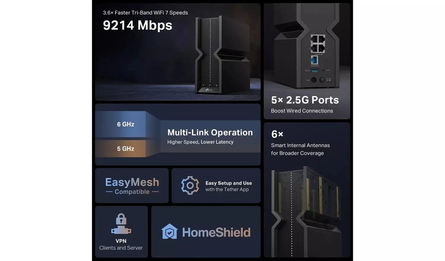 TP-Link BE9300 Tri-Band Wi-Fi 7 Router TP Link
