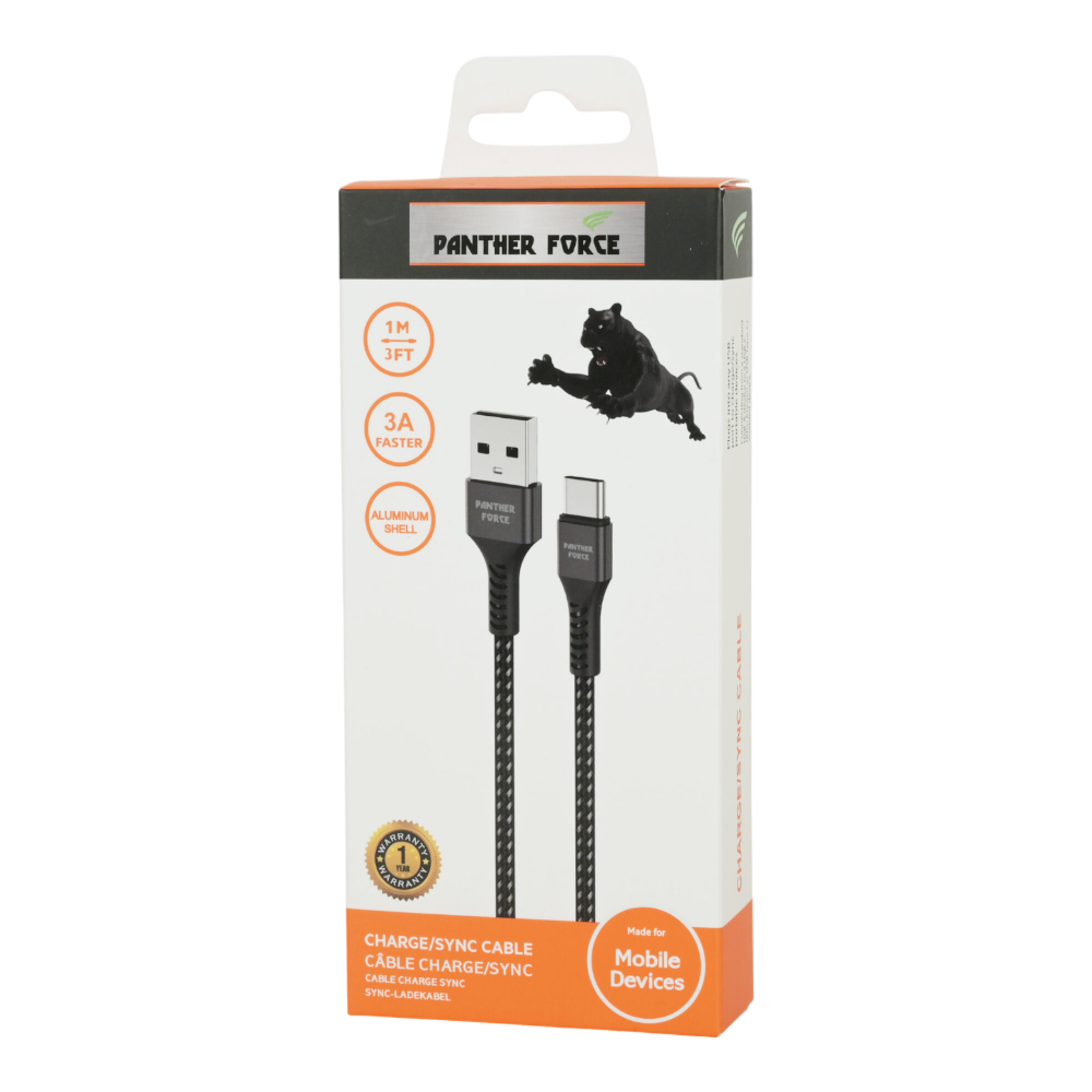 PF13- Panther Force 3A 1M Cable for Type-C - Extended Length for Convenient Charging and Syncing of Your Phone My Store