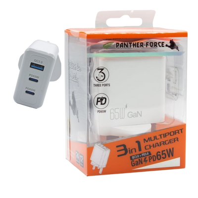 PF193- PANTHER FORCE 65W PLUG WITH 2* C PORT /1* USB A PORT
