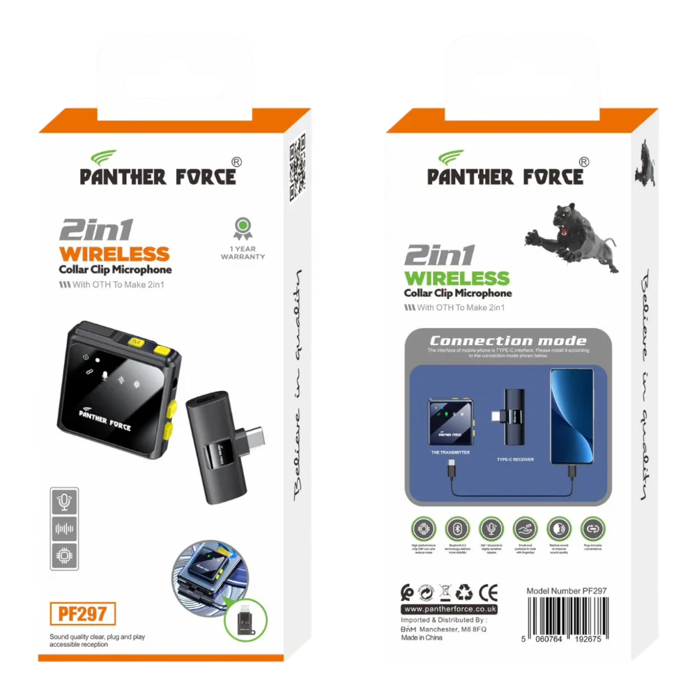 PF297- PANTHER FORCE 2 IN 1 WIRELESS COLLAR CLIP MICROPHONE My Store