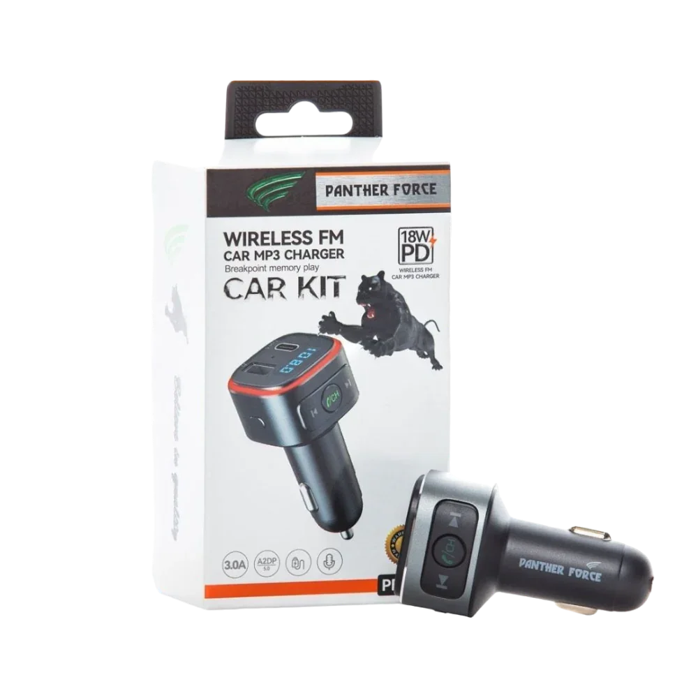 Panther Force 18W Wireless Fm Car Kit With Type-C Car Charger (Multi Light) - PF48 My Store