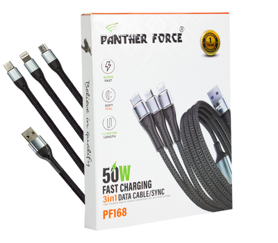 PF168- Panther Force 3 in 1 Cable - Seamless Connectivity, Uninterrupted Power