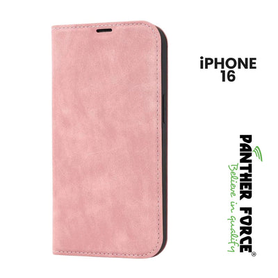 For iPhone 16 PANTHER FORCE LEATHER WALLET CASE WITH KICKSTAND pink Funki Fone
