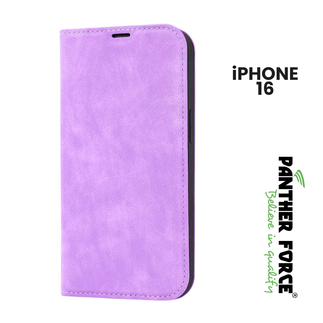 For iPhone 16 PANTHER FORCE LEATHER WALLET CASE WITH KICKSTAND purple Funki Fone
