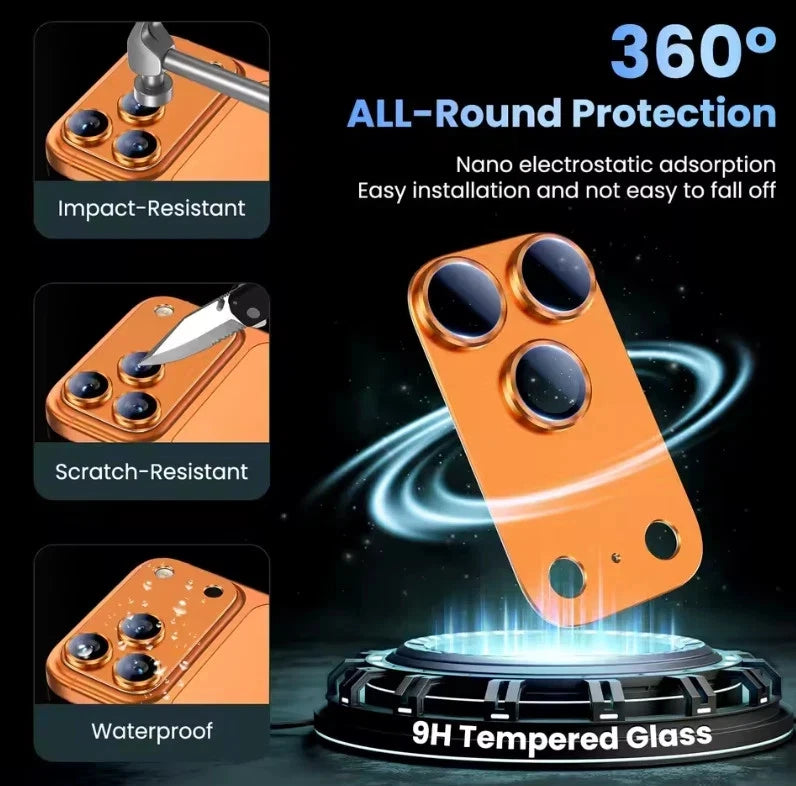 iPhone 17 Pro Max and 17 Pro Full Cover Metal Camera Lens Protector Tempered Glass (Silver) Funki Fone