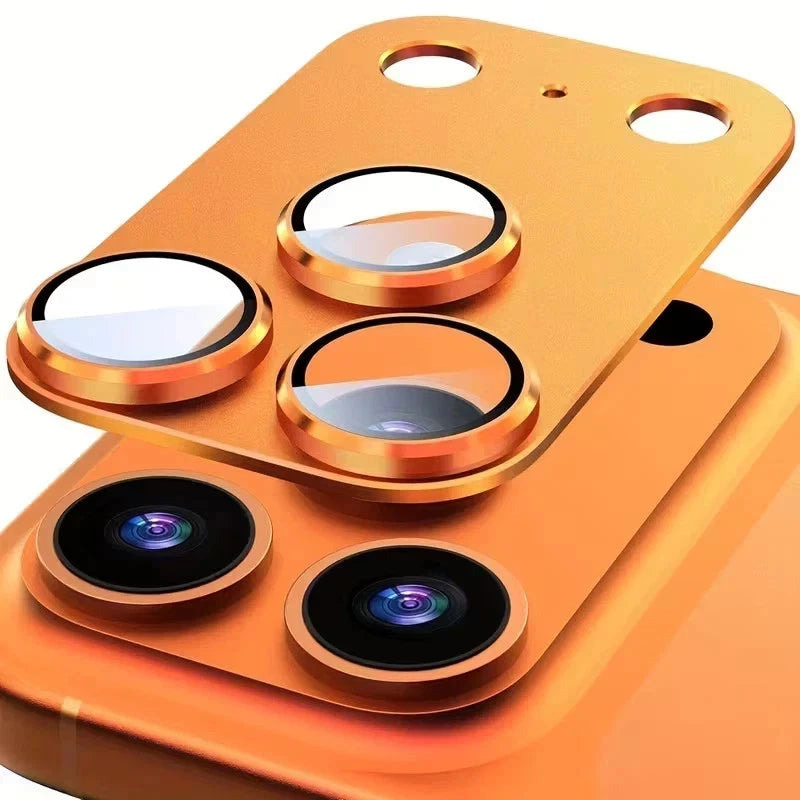 iPhone 17 Pro Max and 17 Pro Full Cover Metal Camera Lens Protector Tempered Glass (Silver) cosmic orange Funki Fone