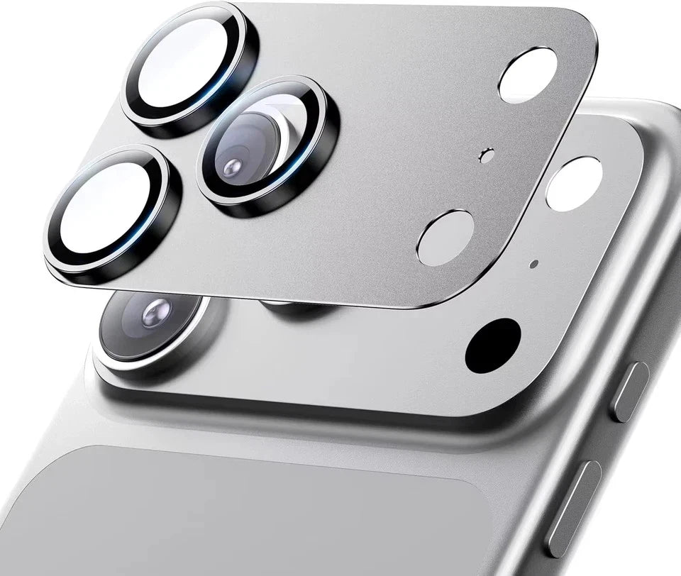 iPhone 17 Pro Max and 17 Pro Full Cover Metal Camera Lens Protector Tempered Glass (Silver) Silver Funki Fone